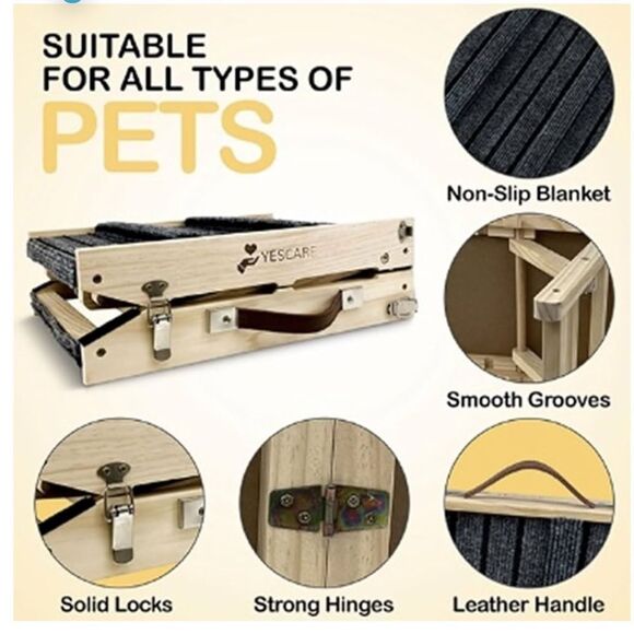 Folding Ramp Small Dogs Cats 19" Adjustable Heights Non-Slip Surface Wood NEW - Picture 2 of 4
